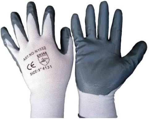 12 Pairs Grey Nitrile Palm Coated, Cut Resistant, Work, Precision, Gardening Gloves