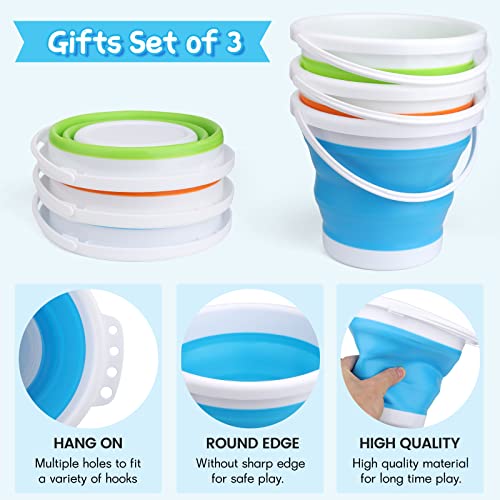 Silicone Beach Foldable Buckets Toys, 3L Jumbo Sand Pails Bucket Set