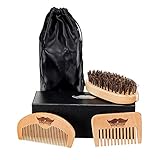 Beard Brush and Comb, A Set of Beard Grooming Care Kit of Bristle Beard Brush and Natural Wood Beard/Hair Combs for Blam or Oil, Best Mostache Accessories Gift for Beard Men