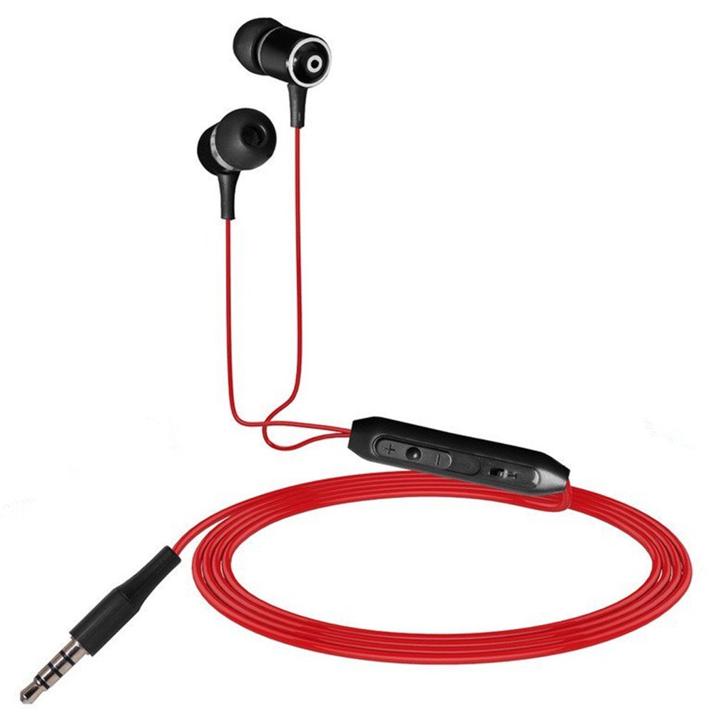 SMARTED Wired Cell Phone Headsets Noise Cancelling Earphone Metal Material with Mic and Volume Control for 3.5mm Audio Devices Mobile Phone (Red)