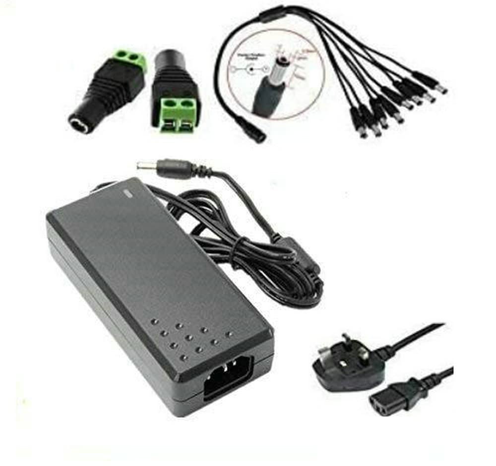BW 12V 7A 84W DC Power Supply 100-240V AC to 12V DC 7Amp 84Watt Wall Plug LED Transformer with a 8 Way CCTV Power Splitter Cable for CCTV Cameras,LCD TFT Monitors,LED Strip Light and More