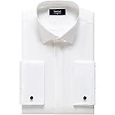 REXIUD Men's Tuxedo Shirt Hidden Button Wing Collar French Cuffs Dress Shirt Solid