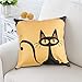 heartybay Throw Pillow Cover 18 X 18 Inch Cotton Linen Decorative Square Cushion Case for Sofa Couch Décor Bedroom Car, Cartoon Black Cat Theme 45 x 45 cm