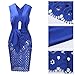 sexycherry Women Boho Bodycon Sexy Lace Floral Halter Strap Deep V Neck Evening Club Mini Dress Blue