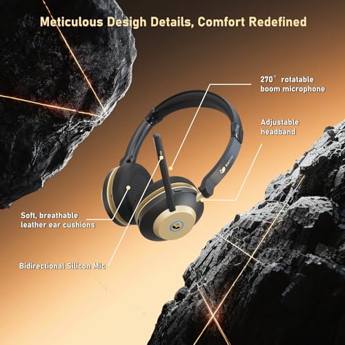 Earbay Wireless Headset, Bluetooth Headset With Microphone Noise Canceling & USB Dongle, V5.3 Bluetooth Headphone with Charging Dock & 50hrs Working Time for Computer/Phones/Teams/Skype/Zoom/Office