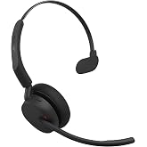 Jabra Evolve3 45 Single-Ear Wireless Bluetooth Headset with Mic, USB-C, UC | Charging Stand, USB-C Adapter, 21h Battery, Lightweight, Flip-to-Mute Mic Arm, Works with Online Meeting Apps, Black