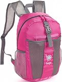 Bago Lightweight Backpack. Waterproof Collapsible Rucksack for Travel and Sports. Foldable and Packable Daypack for Adults, Teens and Children. 25l Pink