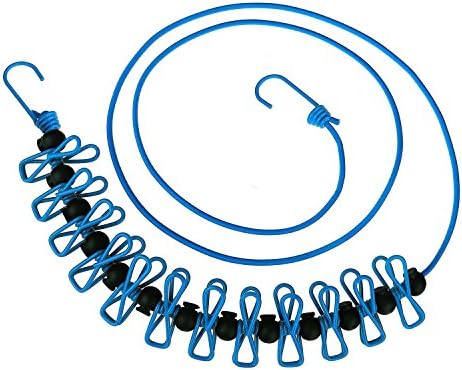 Letite Portable Travel Retractable Clothesline,Upgrade Elastic Clothesline Adjustable Anti-skid for Outdoor and Indoor Drying Clothes Towels with 12 Clothespins-Blue