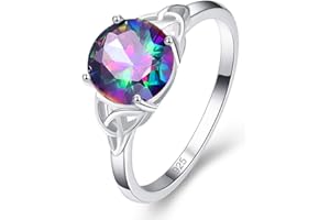 Lozeux Silver Plated Round Cut Created Rainbow Topaz Cubic Zirconia Filled Engagement Wedding Proposal Promise Heart Ring Band for Women Lovers