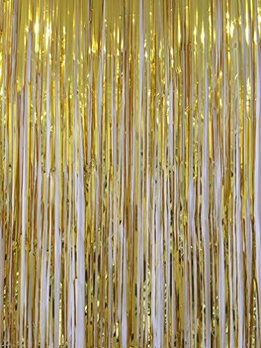 2 Packs - Foil Fringe Curtain Photo Booth Backdrop Party Decoration - 3FT x 8FT Each (Gold Metallic Sparkle) Fun for Christmas, Bachelorette, Wedding and Birthday Parties - Easy DIY Decor (Gold)
