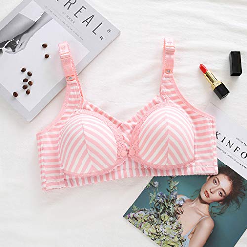 Wireless Striped Nursing Bra for Women, Lightly Padded Adjustable Strap Lace Patchwork Front Closure Wire Free Bra(Pink, 80B)
