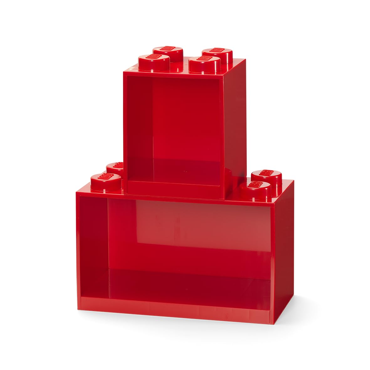 LEGO Brick Shelf Set - 2 pcs | Perfect LEGO Storage for Books, Toys, and Trinkets | Desk Organiser, Room Storage, and Stackable Storage Solution, Red