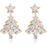 Seakuur Alloy Rhinestone Christmas Tree Stud Earrings Sparkling Holiday Dangle Earrings for Women Festive Party Jewelry