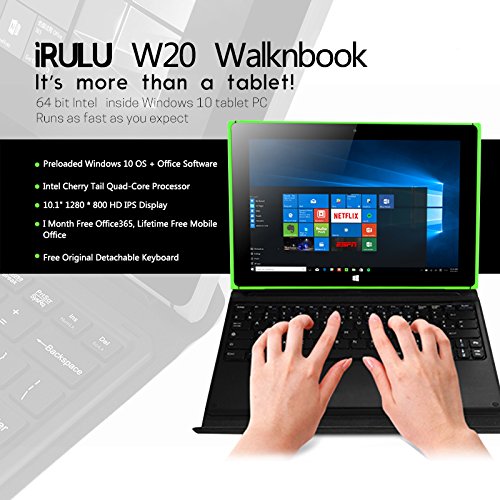 iRULU Walknbook 2 Tablet/Laptop 2-in-1(W20) Windows 10 Notebook & Computer with Detachable Keyboard Intel Quad Core Processor Perfect for Work Games & Entertainment 2+32 GB Storage Green