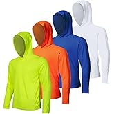 4 Pack Men's UPF 50+ Sun Protection Hoodie Shirts Long Sleeve Shirts Quick Dry Lightweight for Running Workout Hiking Fishing