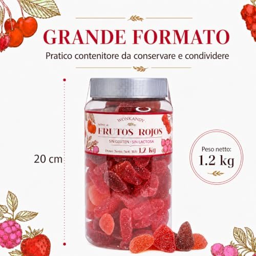 Wonkandy Caramelle Gommose Frutti Rossi 1,2 kg – Fragola, Ciliegia, Uva – Caramelle Morbide Zuccherate – Senza Glutine e Lattosio – Ideali per Feste e Candy Bar