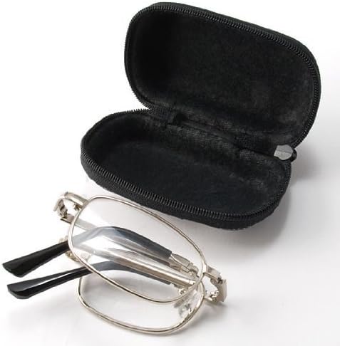 Travel Set Vision Care Anti Fatigue Pocket Reader Folding Foldable Spring Hinge Reading Glasses Eyeglasses & Protective Sporty Mini Nylon Hard Case (+4.00)