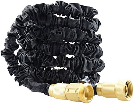 50Ft Expandable Garden Hose Flexible Natural Latex Brass Connectors Shut Valve Light Weight and Durable for Garden Watering Car Wash and Cleaning, Black