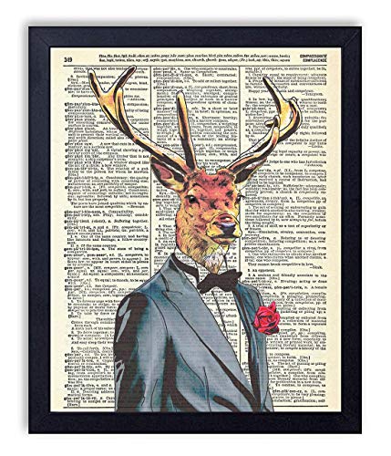 Deer In Tuxedo Vintage Wall Art Upcycled Dictionary Art Print Poster 8x10 inches, Unframed