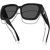 Meeloog Polarized Fit Over Glasses Sunglasses for Women UV Protection, Trendy Square Wrap Around Shades for Driving Riding