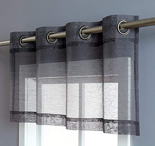LinenZone Karina - Semi-Sheer Window Valance (54" W x 18" L, Charcoal) - Elegant Home Decor Window Treatments - Add to Window Curtains for Enhanced Effect - Thumbnail 2