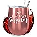 Grandma Gift Insulated Wine Tumbler - 12oz with Steel Straw, BPA Free Lid, Straw Cleaning Brush - Stainless Steel Wine Tumbler - Grandma's Sippy Cup