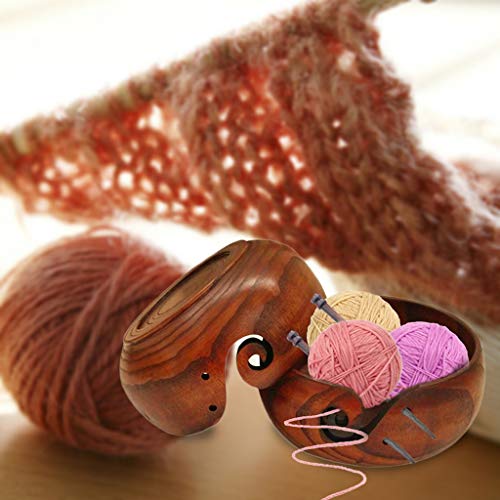 Staron  Wood Yarn Bowl Holder Rosewood Knitting Bowl with Holes Storage Crochet Yarn Knitting Accessories Case Yarn Bowl Organizer (A) - Thumbnail 7