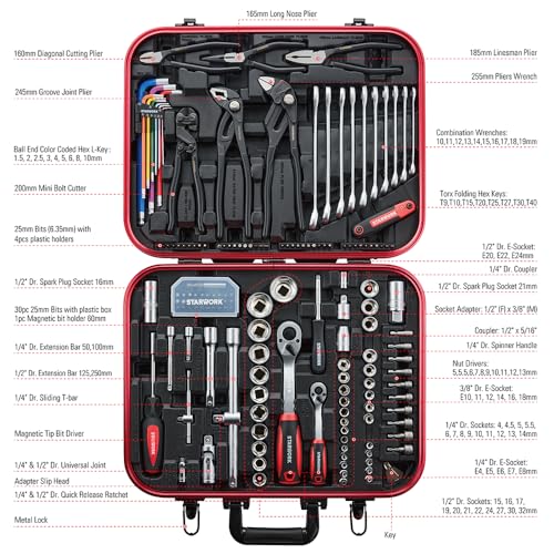 STARWORK ARWORK TRUE MECHANIC™ 169-Piece Mechanics Tool Set and Socket Set, Gift Series, Professional Metric Set