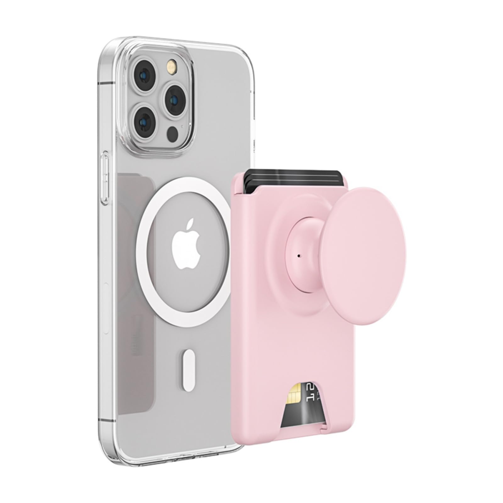 Photo 1 of AUROX for MagSafe Wallet Stand, Magnetic Wallet Stand, for Magsafe Phone Grip Card Holder, Magnetic Card Wallet Holder with Collapsible Phone Grip, for iPhone 16 15 14 13 12 Series, Fit 3 Cardss, Pink
