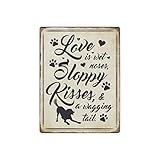AMERICAN WIT Quality Metal Signs, Love is Wet Noses Sloppy Kisses Wagging Tail, Funny Novelty High Grade Aluminum Sign for Dog Lovers Pet Owners Home and Shop Decoration, Vintage Design, 12” x 9”