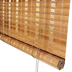 Persianas enrollables de bambú, Cortinas Opacas para Ventanas y Puertas