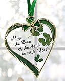 Irish Suncatcher - Glass Heart Suncatcher with Shamrock Designs - May the Luck of the Irish Be with You - Irish Gift - St Patrick's Day Decoration - Shamrock - Irish Wedding Gift - Suncatcher