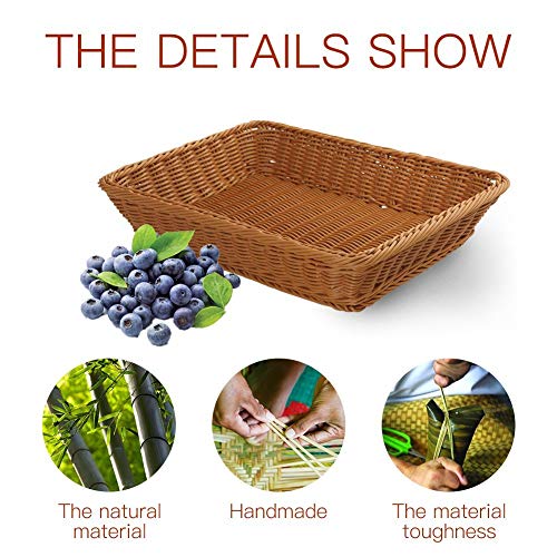 19.7" Poly-Wicker Bread Basket,Woven Tabletop Food Fruit Vegetables Serving Basket, Restaurant Serving,Brown (3 PACKS) - Thumbnail 4