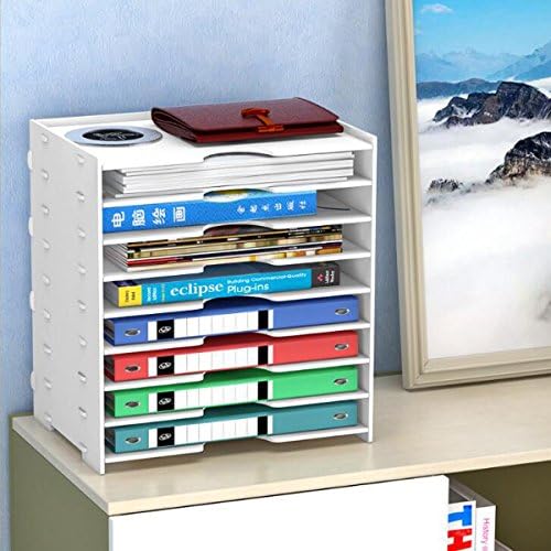 Riipoo Wood Plastic Material File Sorter Organizer Holder, 8 Tiers Desktop File Folder Magazine Books Storage Rack Shelf