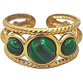 Pneswzy Turquoise Ring, Boho Western Rings for Women, Gold Stainless Steel Ring for Turquoise Jewelry, Vintage Gold Adjustable Rings for Women