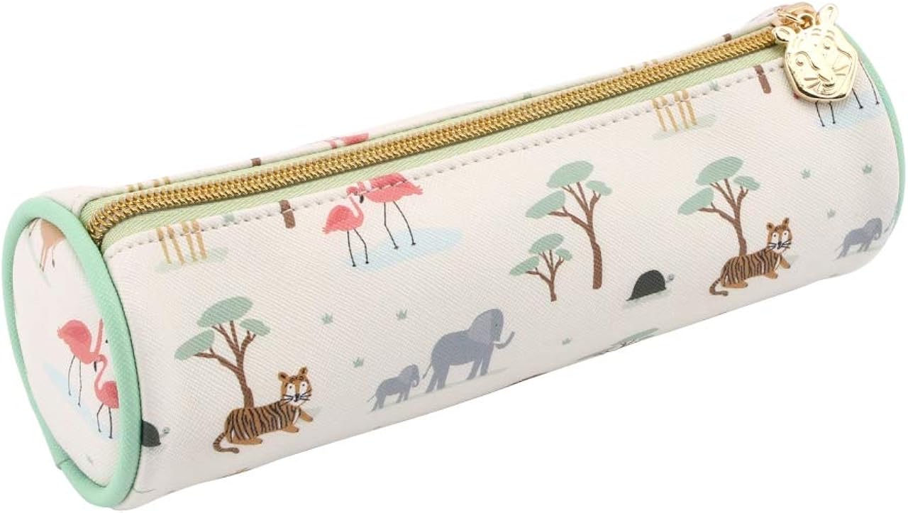 Little Tribe Safari Round Pencil Case with Tiger Charm on Zip, Multicoloured