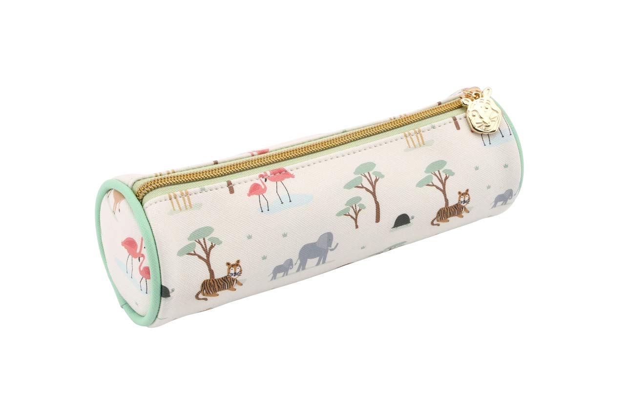 Little Tribe Safari Round Pencil Case with Tiger Charm on Zip