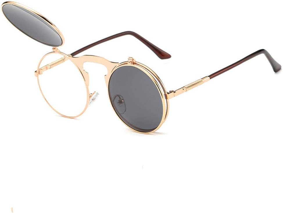 CCGSDJ Fashion Vintage Round Steampunk Flip Up Sunglasses Steam Punk Clamshell Design Retro Sun Glasses Oculos De Sol
