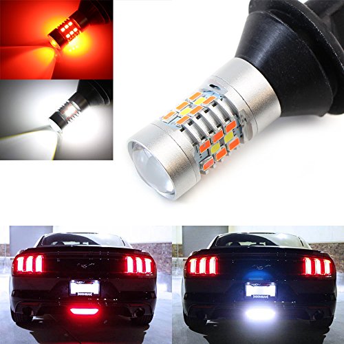 iJDMTOY (1) 28-SMD Red/White LED Bulbs For 2015-up Ford Mustang, 2011-2014 Chevy Volt As Rear Fog Light, Backup Reverse Light
