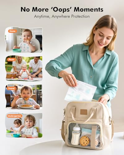 YESIMOM Disposable Bibs 30 Pieces with Feeding Pocket - Disposable Bib Waterproof and Breathable, Ultra Lightweight, Adjustable, Ideal for Babies and Children for Home, Travel and Nursery