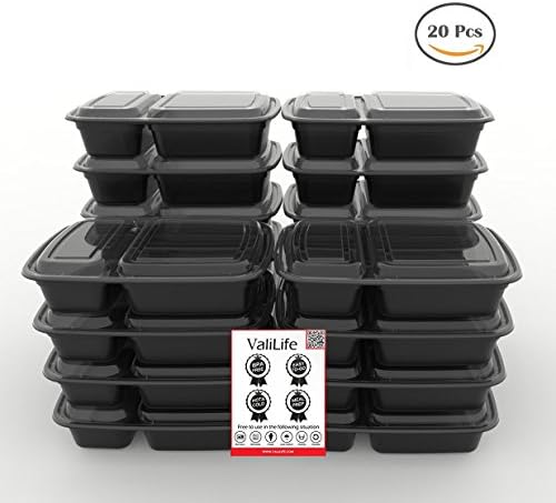 Meal Prep Containers, [20 Pack] Valilife Compartment Food Prep Containers 32 oz