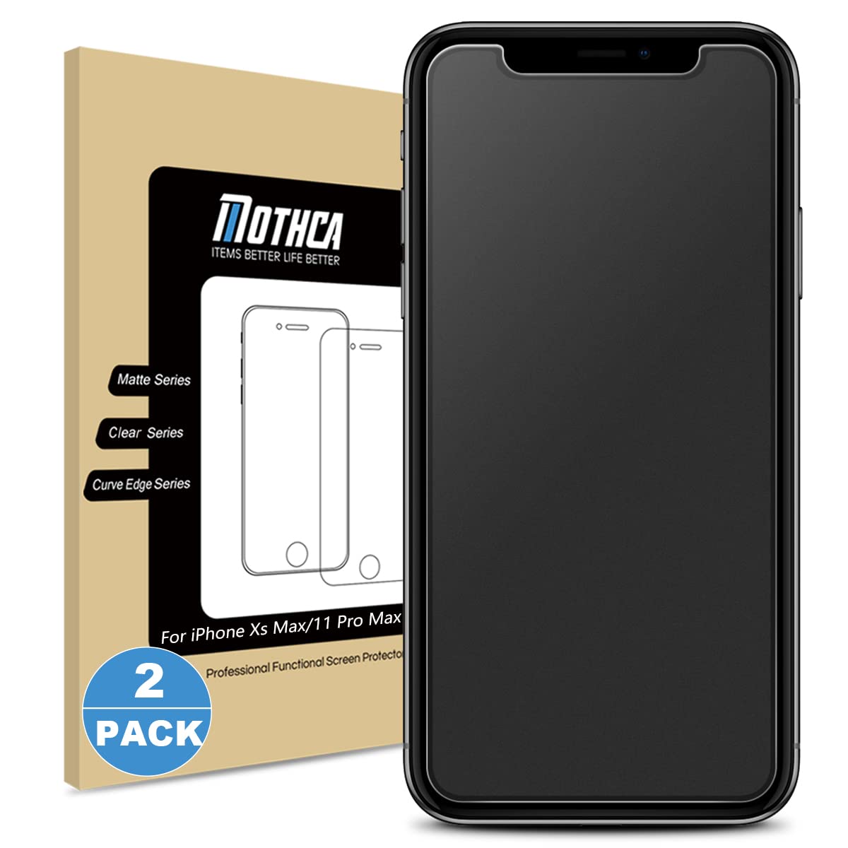 Photo 1 of Mothca 2 Pack Matte Glass Screen Protector for iPhone Xs Max/iPhone 11 Pro Max Anti-Glare & Anti-Fingerprint Tempered Glass Clear Film Case Friendly 3D Touch Easy Install Bubble Free - Smooth as Silk