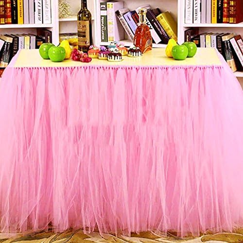 ILSELLTutu Table Skirt Tulle Tableware Table Cloth Wedding Birthday Princess Party Decoration Centerpiece Table Runner Cover (Pink)
