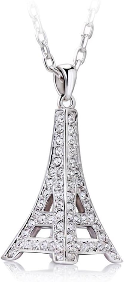 OUXI White Gold Pendant Necklace with Crystals the Eiffel Tower