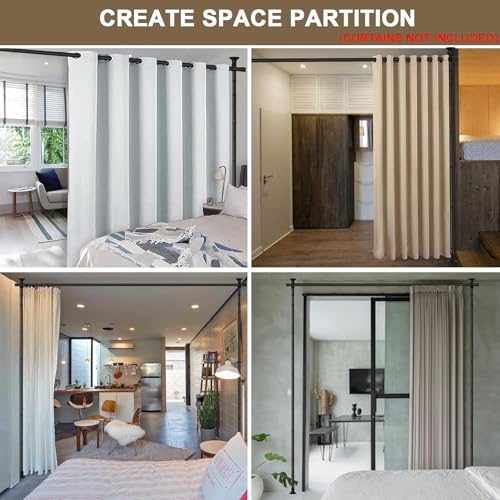 Black Room Divider Curtain Rod, Floor to Wall Ceiling Tension Separator Privacy Space Partition Rods, Heavy Duty No Drilling Room Separation Rods, Adjustable 120-300Cm(H), 70-175Cm(W)