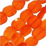 Cultured Sea Glass, Square Nugget Beads 18x17mm, 6 Pieces, Tangerine Orange