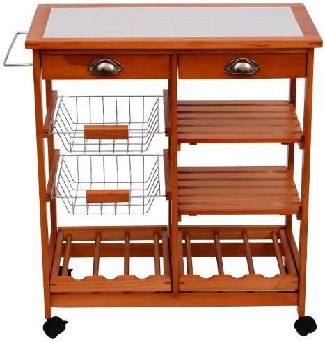 Portable Rolling Cart Kitchen Trolley Cart Tile Top Surface