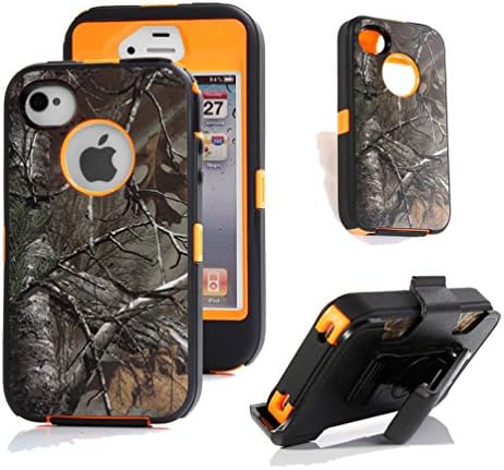 iPhone 4s Case, Harsel Defender Series Heavy Duty Camo Impact Tough Rugged Armor Hybrid Military w' Belt Clip Built-in Screen Protector Case Cover for iPhone 4s / iPhone 4 (Xtra / Orange)