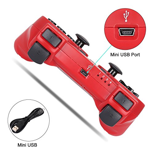 PS3 Controller Wireless Dualshock3 Joystick - OUBANG Upgrade Version Patent Remote Best Bluetooth Sixaxis Control Gamepad Heavy-duty Game Accessories for PlayStation3 (Red) - Thumbnail 5