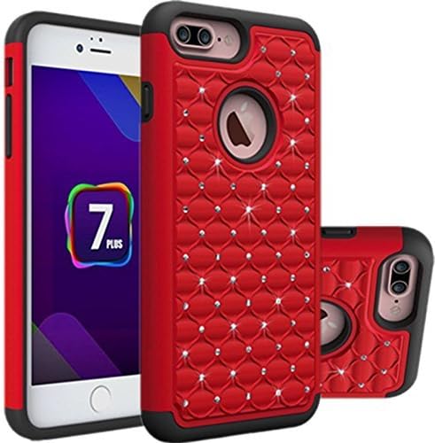 iPhone7 Plus case, iPhone 7plus bling case LENBOKEN(TM) Studded Rhinestone Crystal Dual Hybrid Protection Cases for Women Apple 5.5 Fashion Phone case (Red)